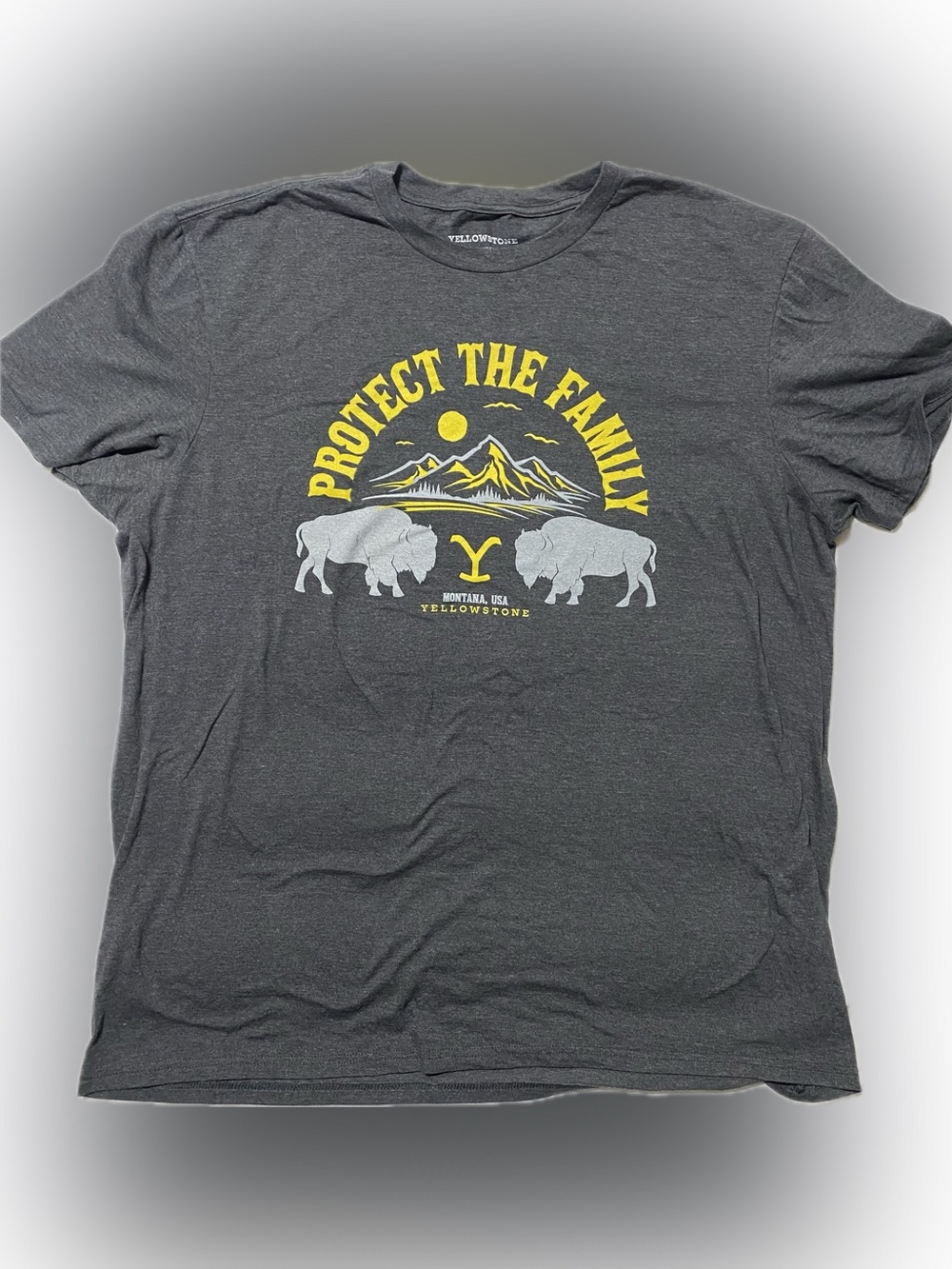 Protect The Family Yellowstone Graphic Tee - Charcoal with Yellow & White Print